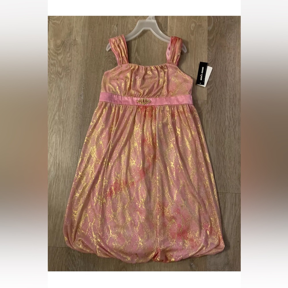 (NWT) Amy’s Closet Pink &  Gold Sleeveless Square Neck Special Occasion Dress